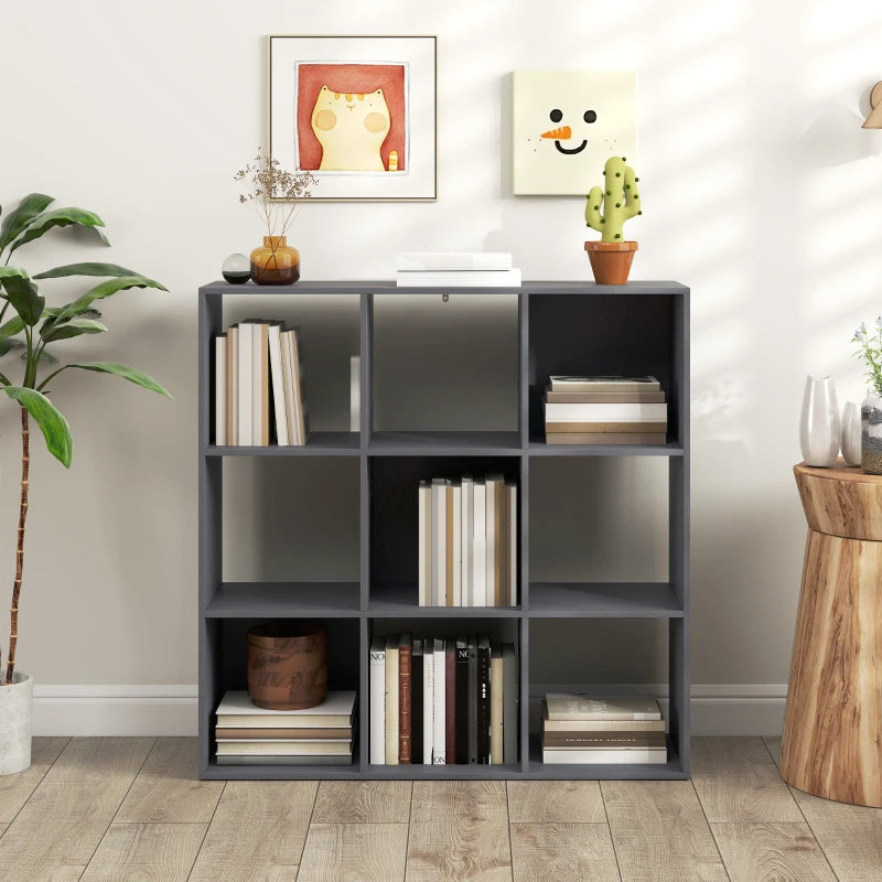Stylish Nine-Cube Storage Shelf in Grey - Versatile Organizer for Home, Office, and Kids' Rooms - Perfect for Storage Solutions
