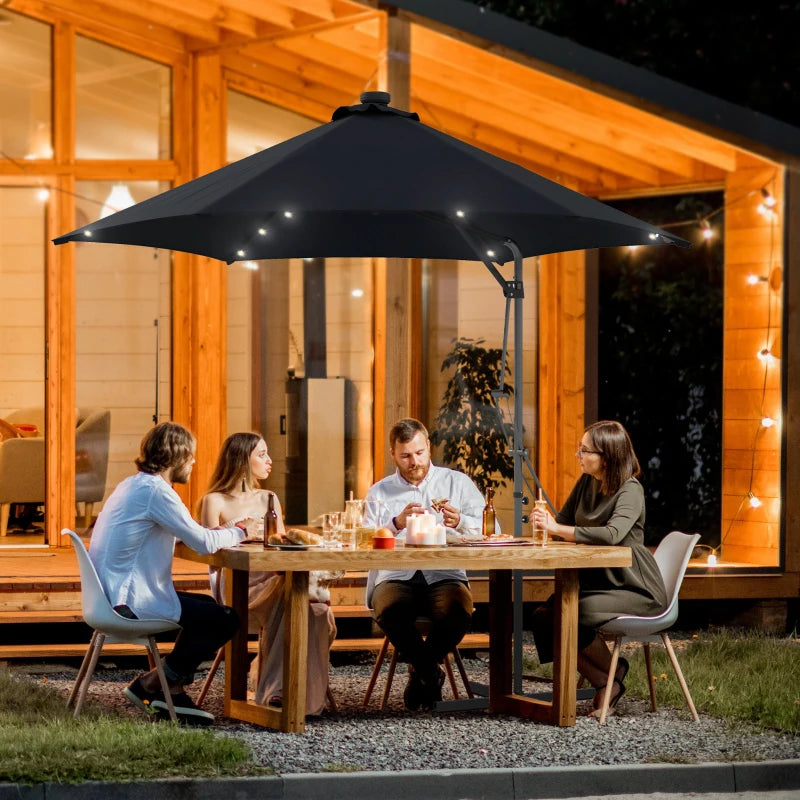 Black Cantilever Umbrella parasol with Solar LEDs