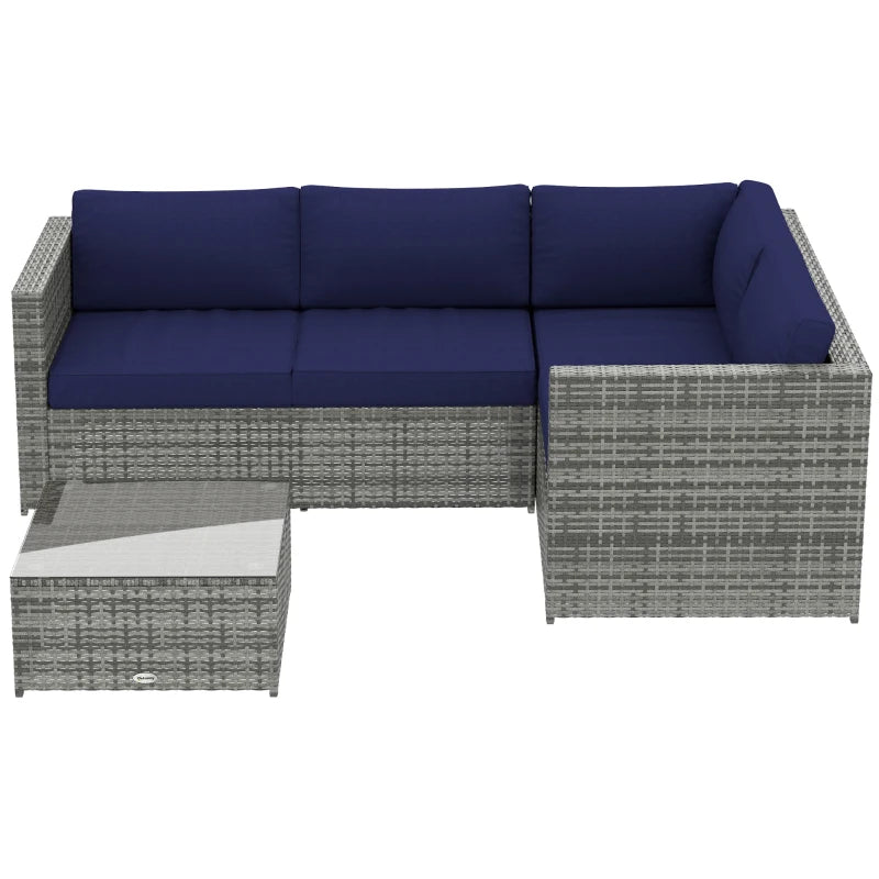 3 Piece Rattan Garden Furniture Set with Thick Cushions and Glass Top Coffee Table