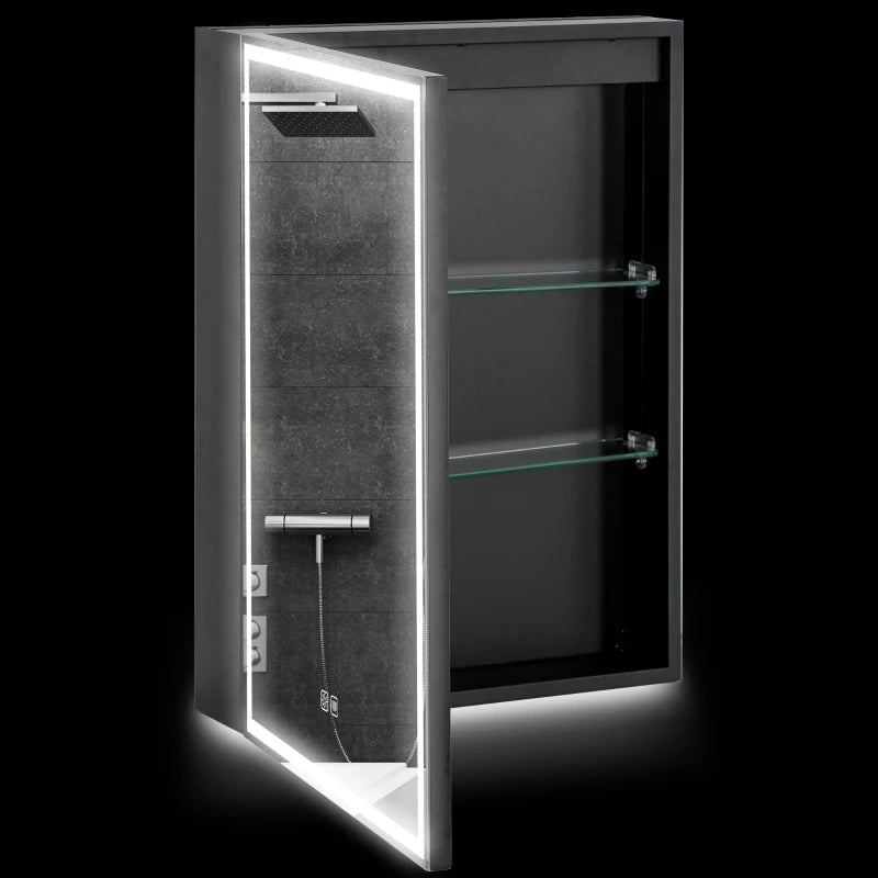 LED Bathroom Mirror Cabinet with Shaver Socket 500 x 700 mm Wall Mounted with Demister Pad Dimmer and 3 Colour Options Black