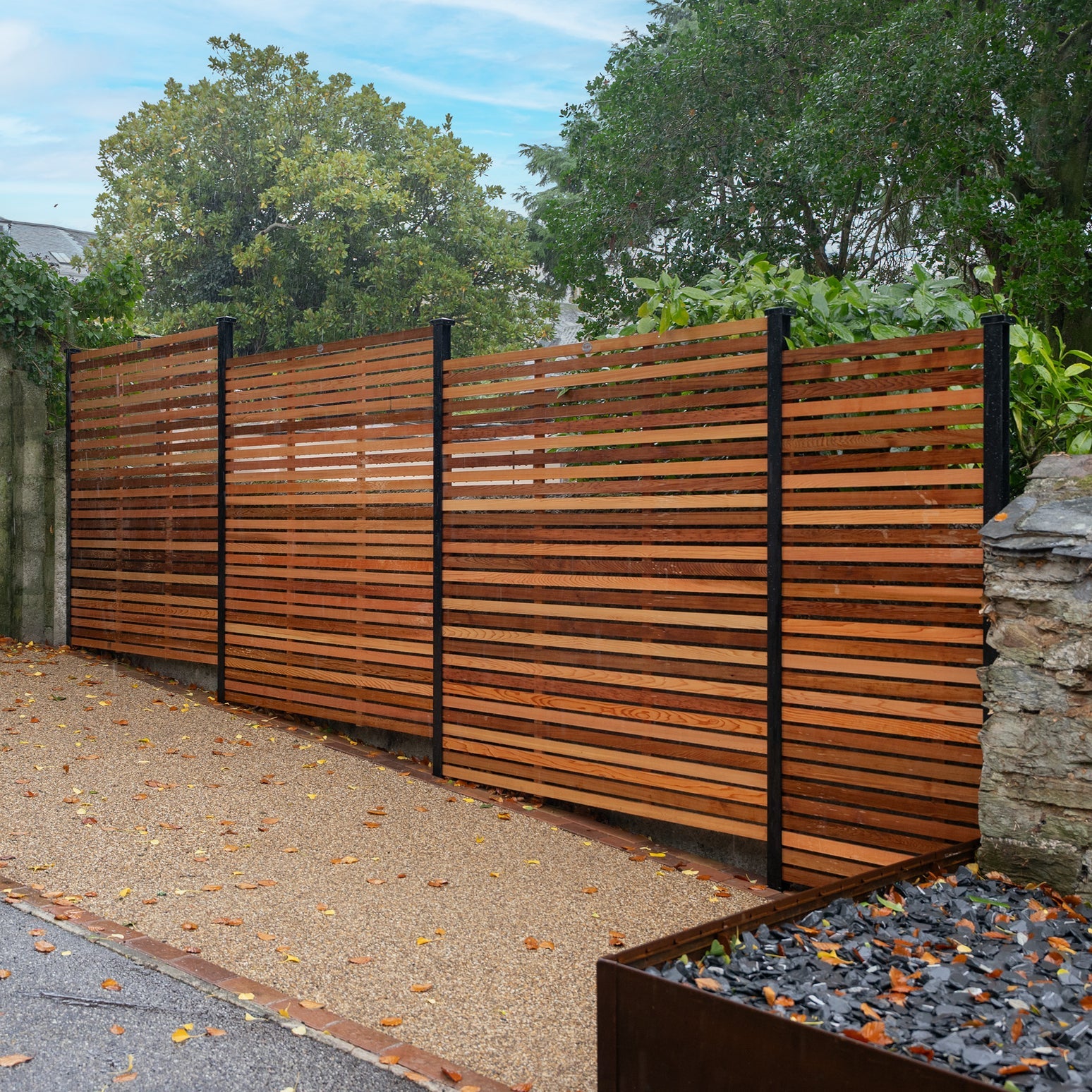Canadian Cedar Slatted Fence Panels – Modern Timber Garden Screening and Fencing Panels