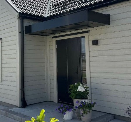 Box Classic Aluminium Canopy - 1900 x 960mm - 250mm Fascia Front 3 LED Spotlights in Black Soffit To Match Canopy Colour - Black