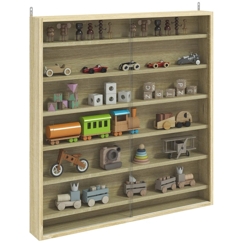 Elegant Oak Six Shelf Display Cabinet with Glass Doors - Perfect for Home Decor and Storage Solutions