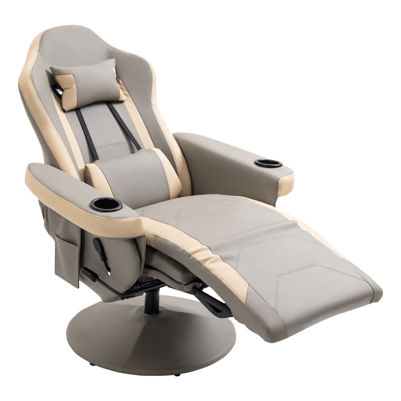 Grey PU Leather Manual Recliner Armchair with Adjustable Leg Rest and 360° Swivel Function