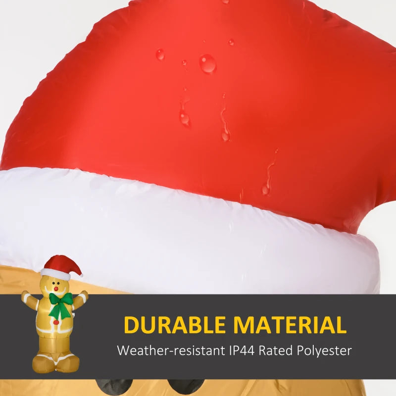 6ft Christmas Inflatable Gingerbread Man with Santa Hat - Safe Outdoor Decoration with LED Lights & Accessories