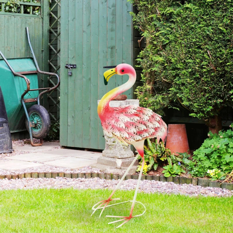 Pink Flamingo Garden Statue - Metal Bird Art Outdoor Sculpture with Ground Stakes for Decoration