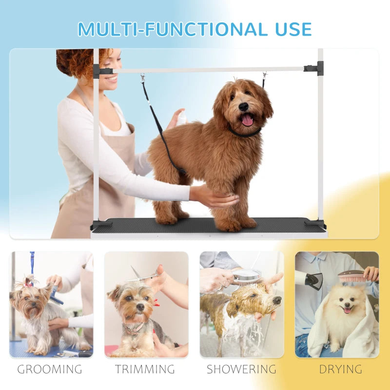 42" Adjustable Dog Grooming Table with Rubber Top, 2 Loops & Storage Basket - Perfect for Cats & Dogs, Black