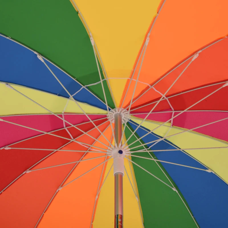 Multicolour Beach Umbrella with Sand Anchor, UV Protection, Tilt, Carry Bag