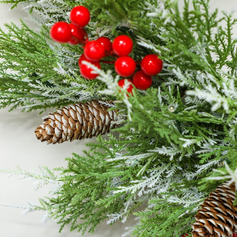 60 cm Prelit Christmas Wreath - Realistic Branches, 30 Warm White LEDs, Timer, Battery Operated Door Decor
