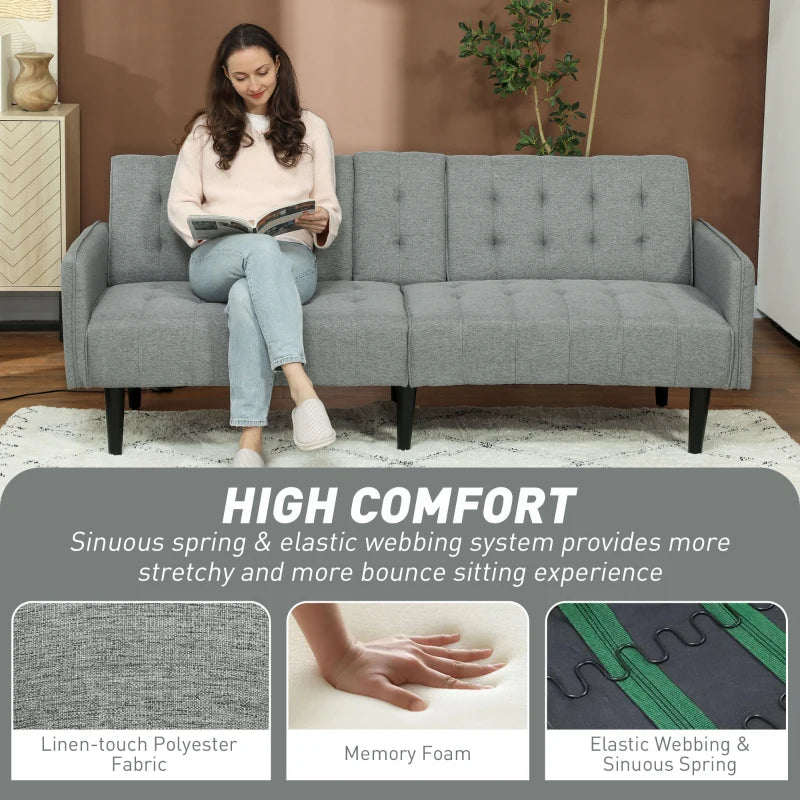 Light Grey Three-Seater Sofa Bed with Cupholders for Comfort and Style