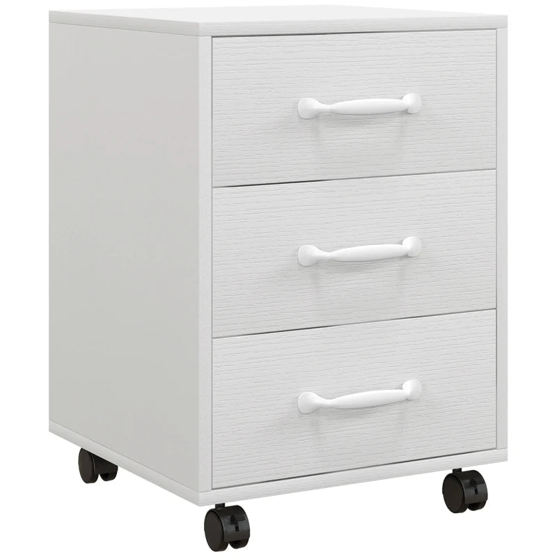 3 Drawer Mobile File Cabinet on Wheels - White Storage Solution for Home Office & Study