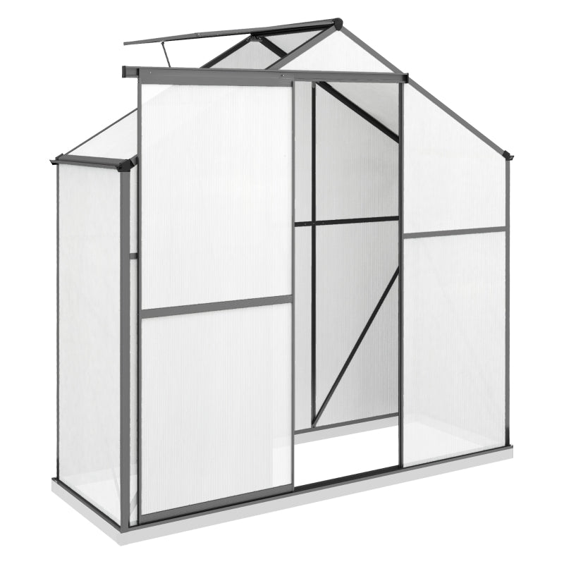 6x2.5ft Dark Grey Polycarbonate Greenhouse with Rain Gutter, Sliding Door, Window, Foundation