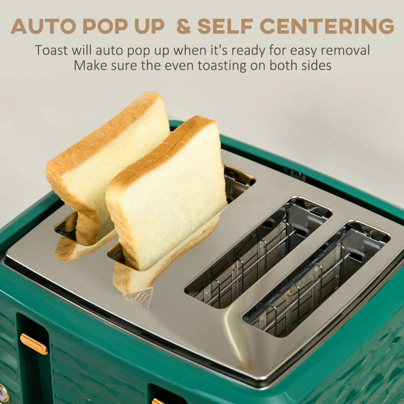 3000W 1.7L Rapid Boil Kettle & 4 Slice Toaster Set - Green, 7 Browning Controls, Crumb Tray, Kitchen Essentials
