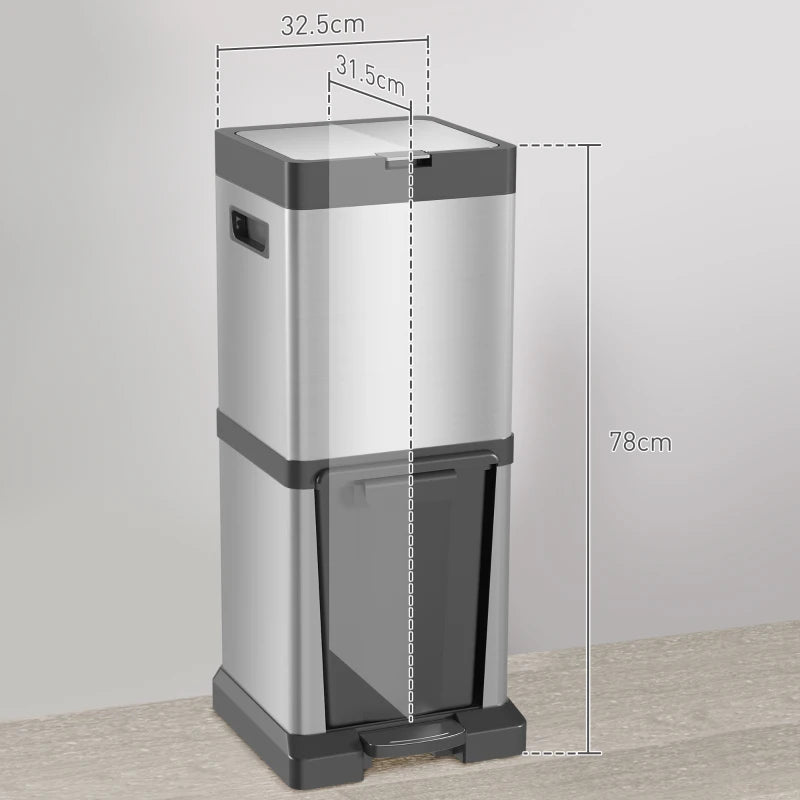 34L Double Compartment Kitchen Trash Can with Soft-Close Lid for Efficient Waste Separation
