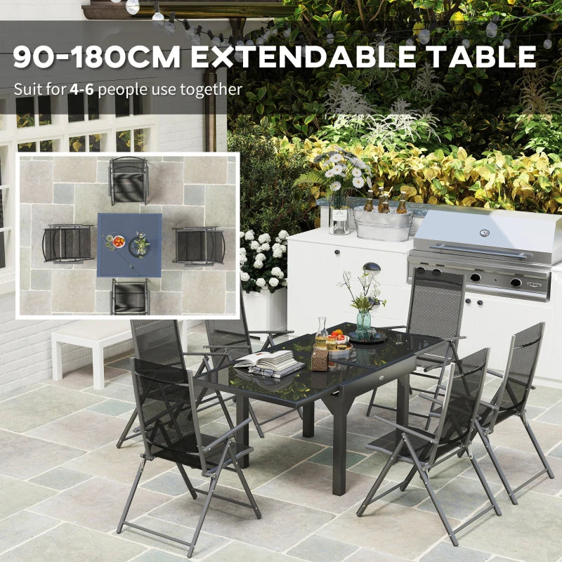 7 Piece Grey Outdoor Dining Set - Extendable Table & 6 Folding Chairs for Patio, Balcony, Deck