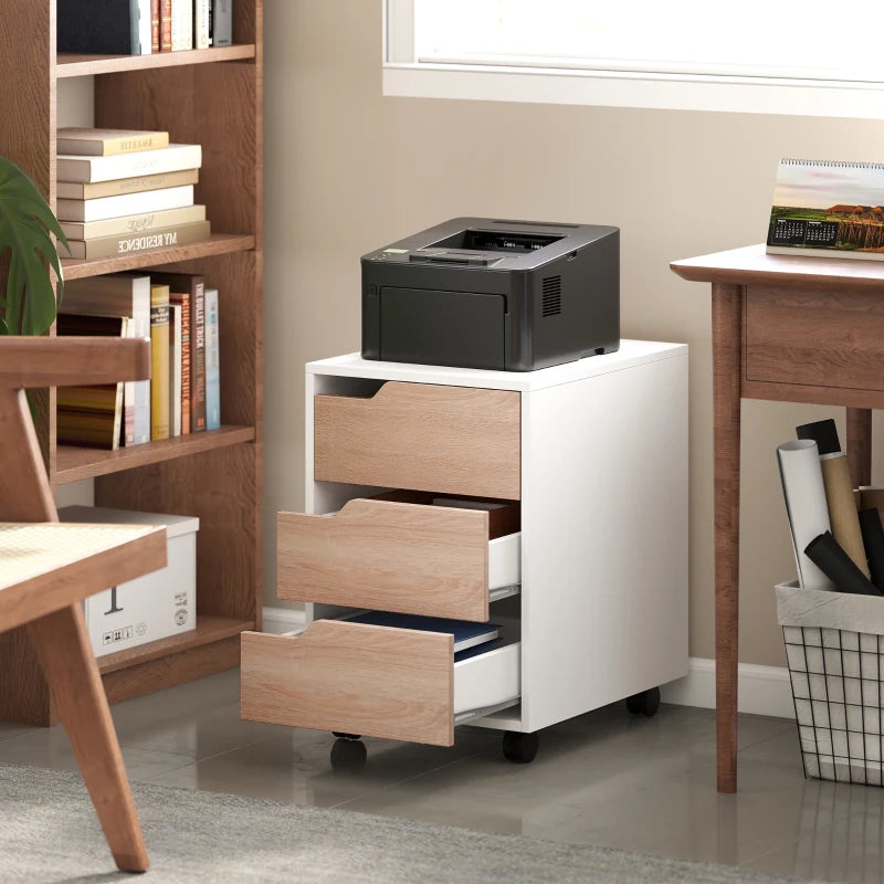 3 Drawer Mobile File Cabinet on Wheels - Vertical Oak Filing Cabinet for Home Office Organization