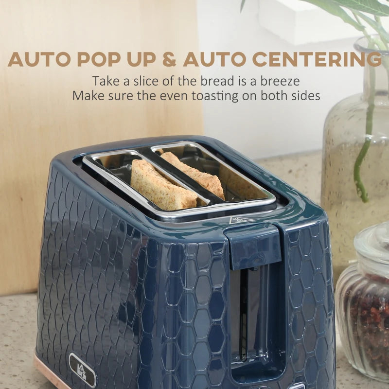 1.7L 3000W Fast Boil Kettle & 2 Slice Toaster Set - Auto Shut Off, Browning Controls, Stylish Blue Finish