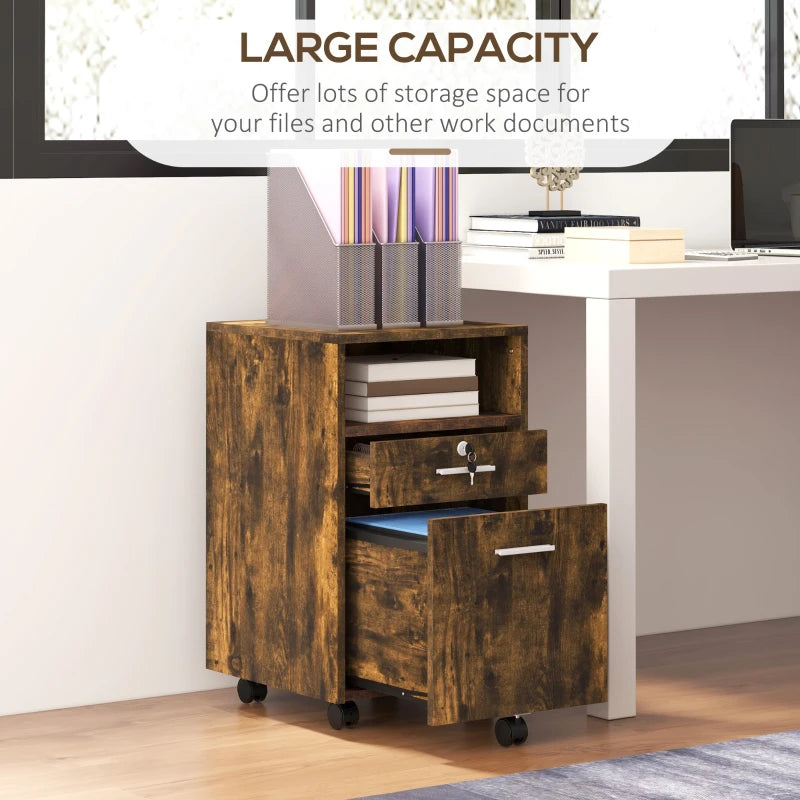 Vinsetto Lockable Two-Drawer Filing Cabinet on Wheels - Stylish Wood-Effect Storage Solution for Home Office Organization