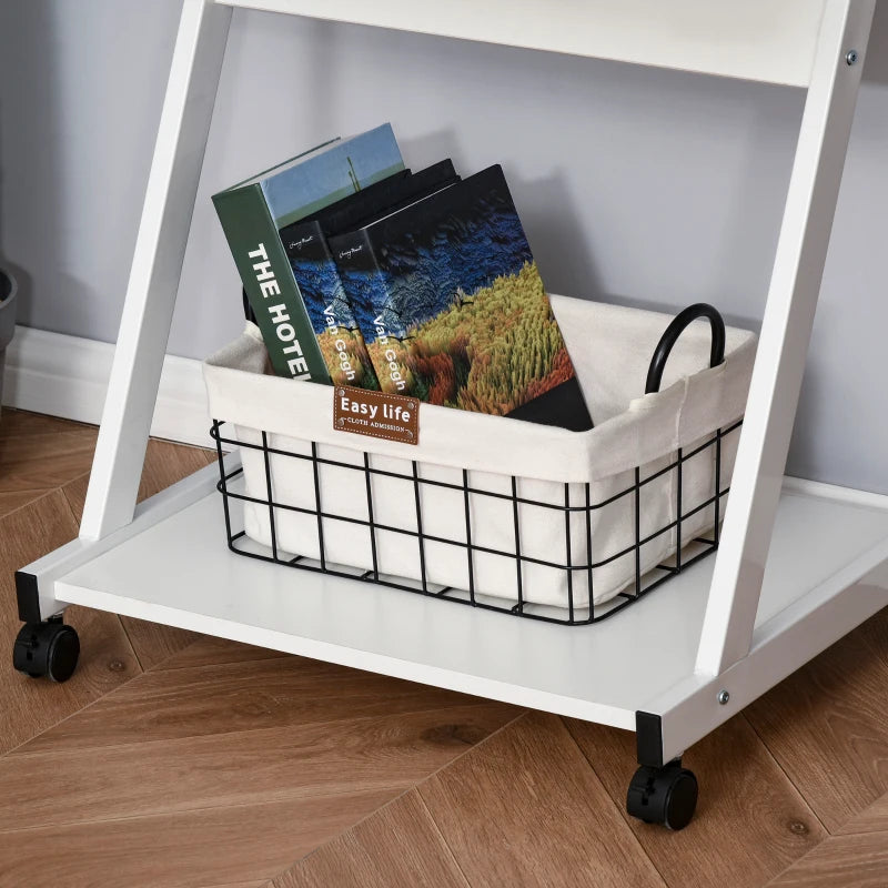 Movable White Computer Desk with 4 Wheels & Sliding Keyboard Tray - Ideal Home Office Workstation