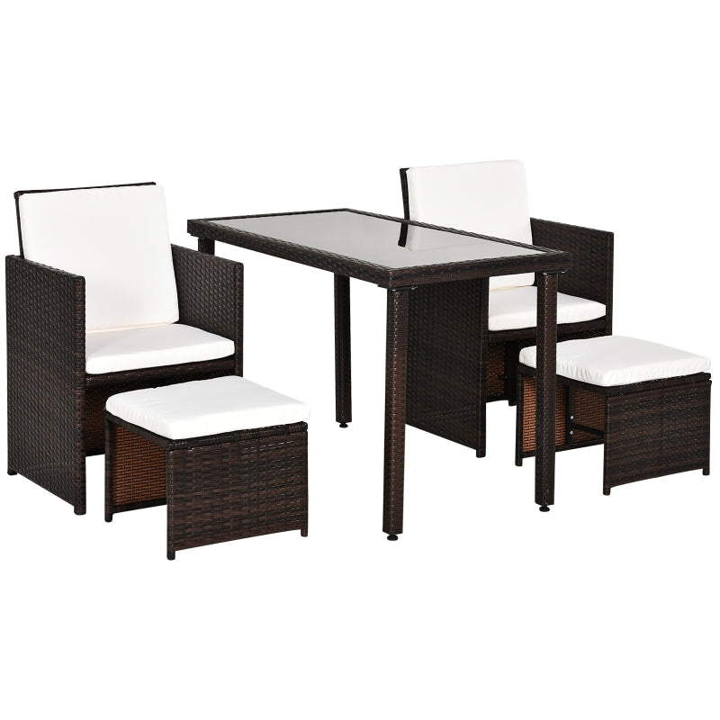 5-Piece Brown Rattan Garden Furniture Set with Dining Table and Cushioned Chairs