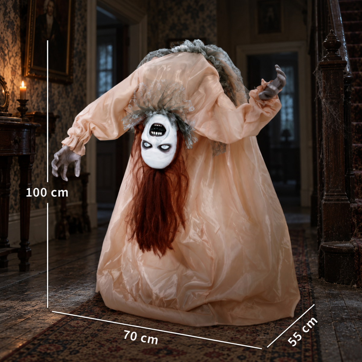 100cm Animated Broken-Back Halloween Ghost – Sound & Touch Activated with Glowing Red Eyes & Creepy Screams