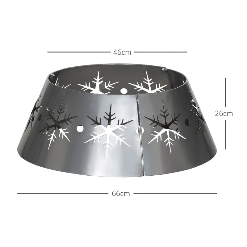 Silver Christmas Tree Collar - 66cm Base Cover with Hollow Snowflake Patterns for Holiday Party Home Decoration