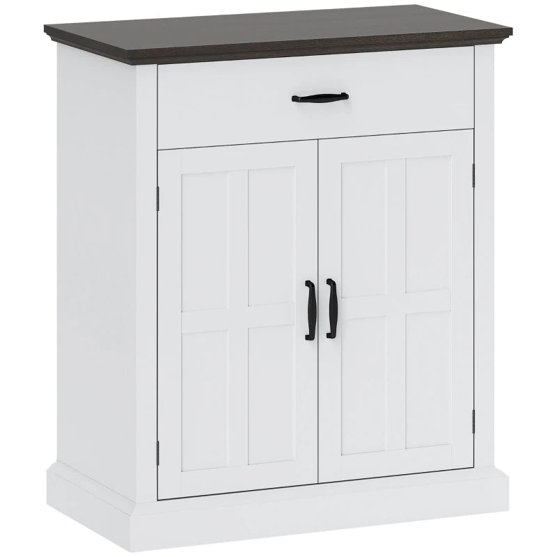 Rustic Farmhouse Sideboard with 3cm Thick Top & 2 Barn Doors - Elegant White Storage Cabinet for Dining Room