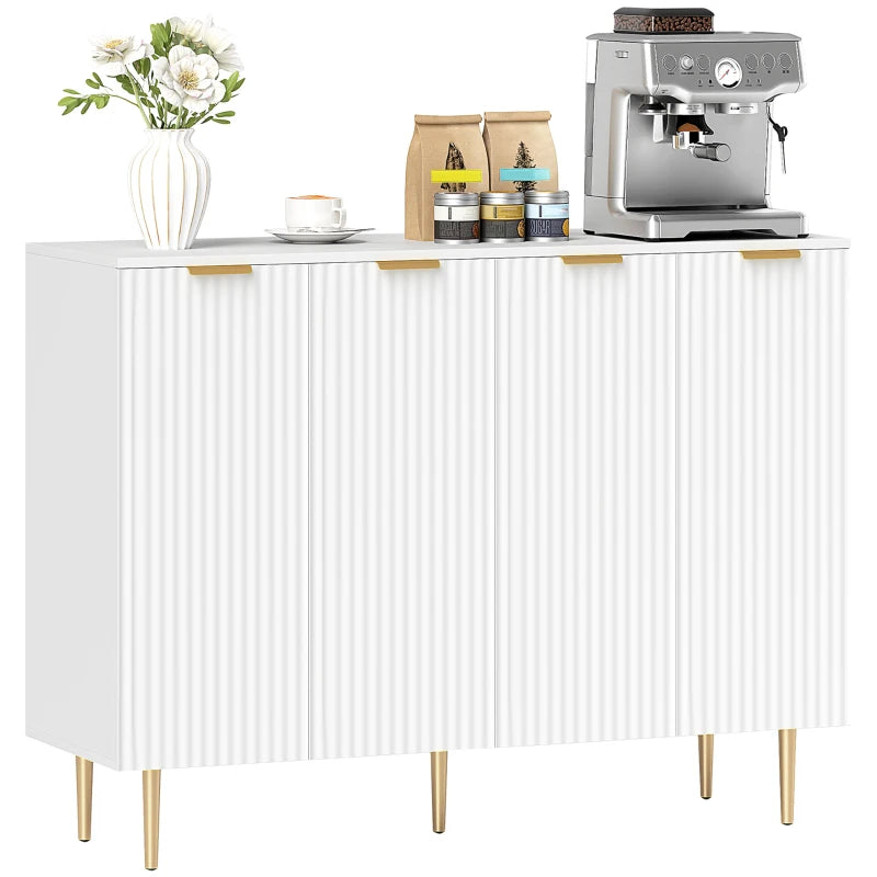 Modern White Sideboard Buffet Cabinet with 4 Doors, Adjustable Shelves & Metal Legs - Stylish Kitchen & Living Room Storage