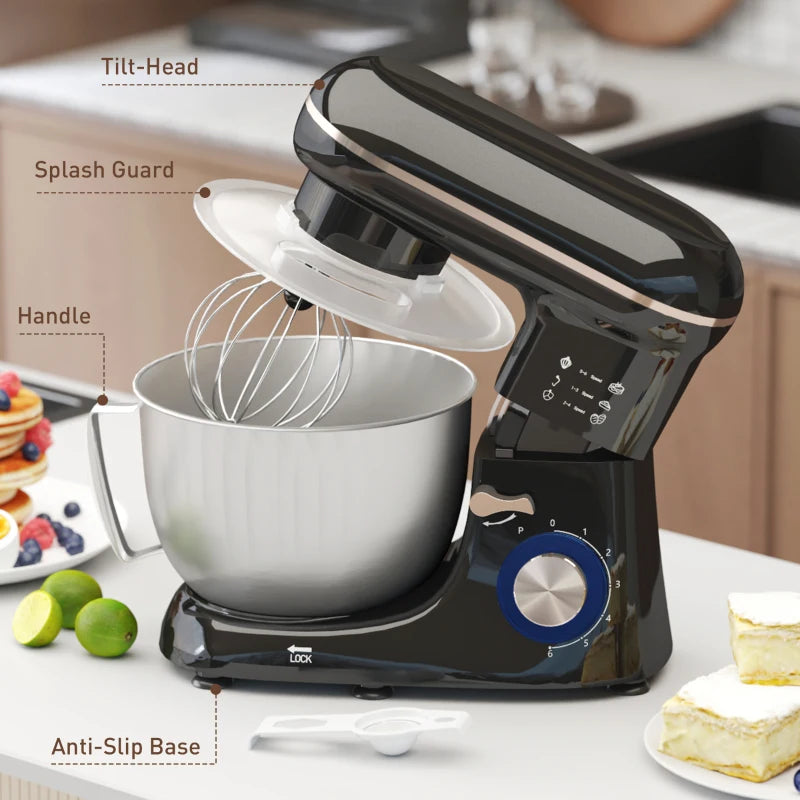 Premium 1300W Black Kitchen Stand Mixer with Accessories - Versatile Baking & Cooking Tool for Home Chefs