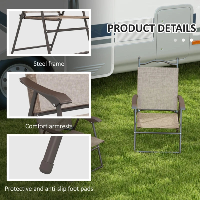 Set of 2 Folding Garden Chairs with Mesh Seats - Outdoor Patio Furniture, Brown