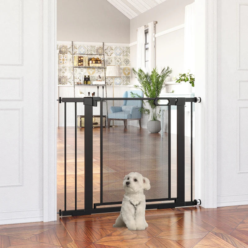 Adjustable Pressure Fit Safety Gate for Staircases, Hallways & Doorways - Black, 75-103CM with Extensions Kit