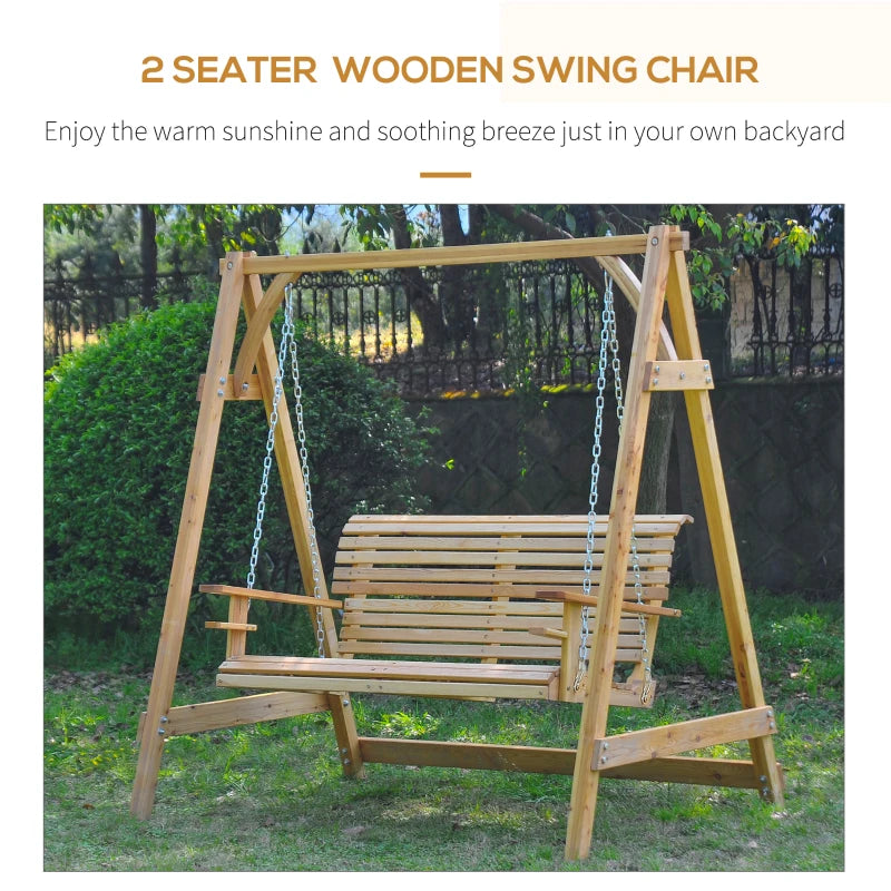 Natural Wood 2-Seater Garden Swing Hammock