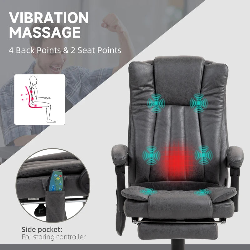 Vinsetto Six-Point Massage Chair with Heat & Footrest - Ergonomic Dark Grey Recliner for Ultimate Relaxation