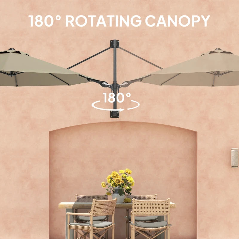 3m Wall-Mounted Parasol Shade with Handle - Outdoor Patio Umbrella in Khaki