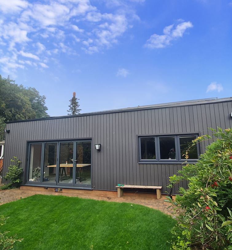 Composite cladding on a garden room