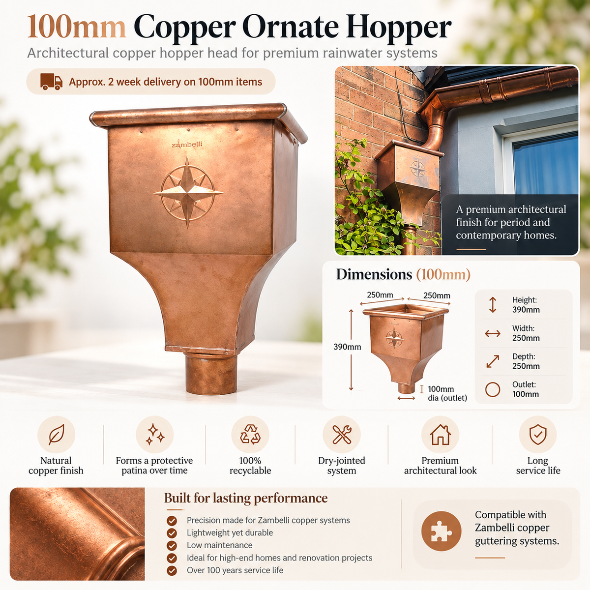 100mm Copper Ornate Hopper