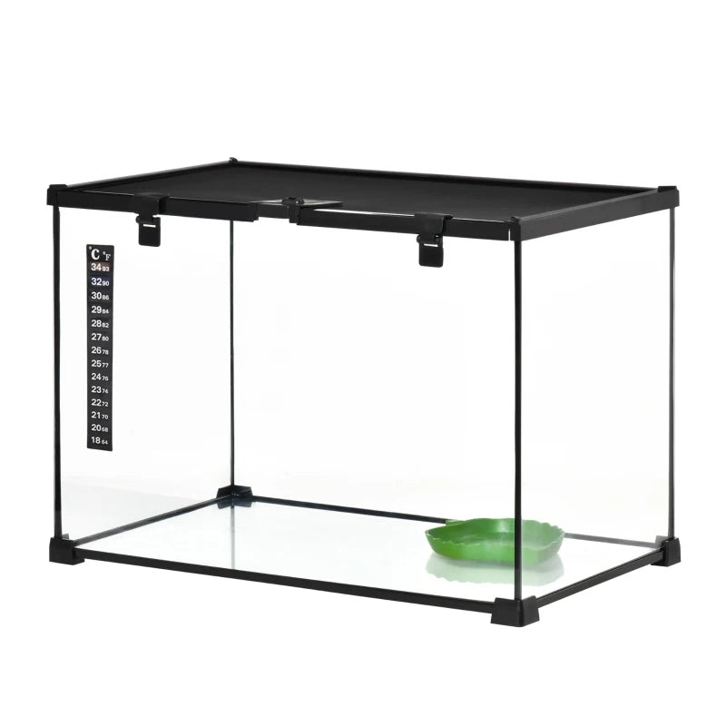 Large Glass Reptile Terrarium 50x30x35cm - Insect Breeding Tank with Thermometer for Lizards, Frogs, Snakes & Spiders