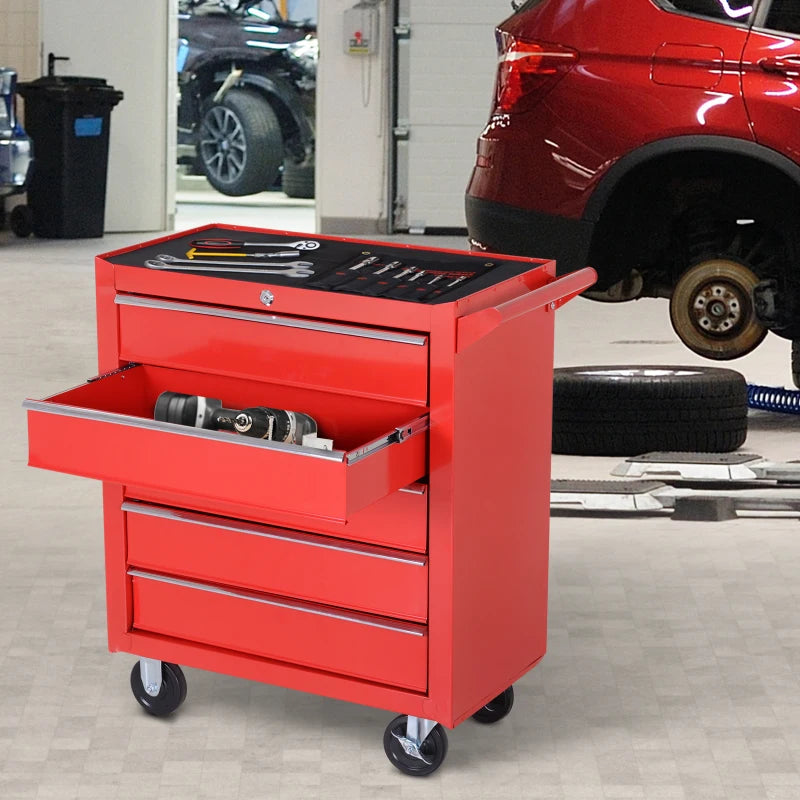 5 Drawer Rolling Tool Cabinet for Garage Storage Box - Red