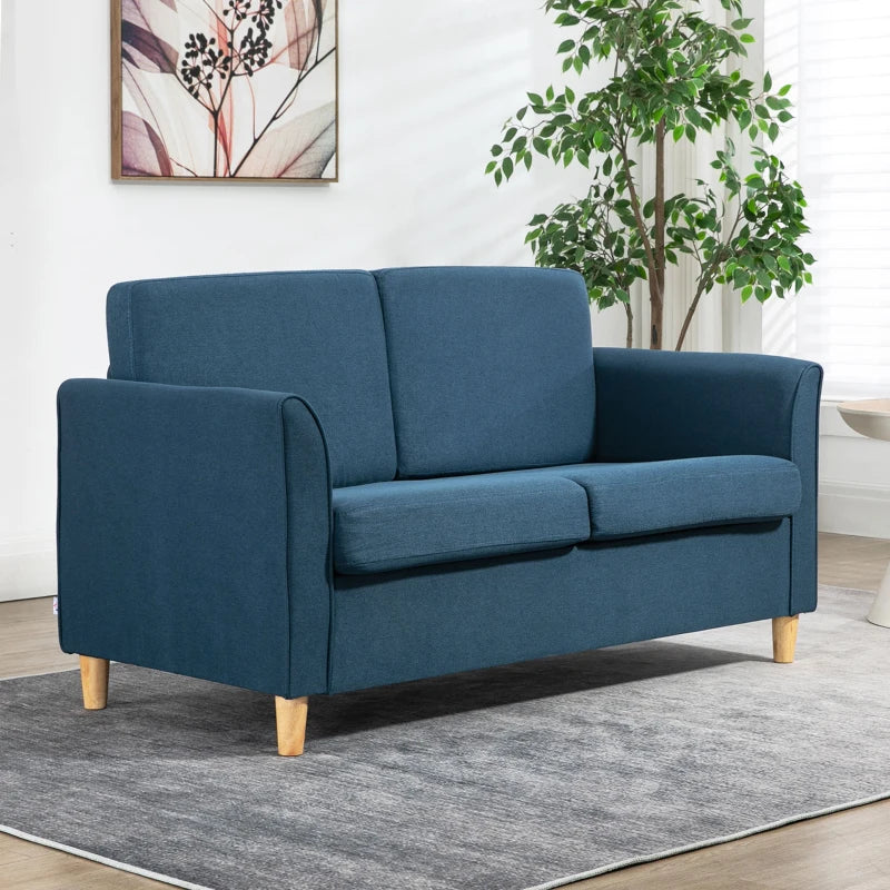 Modern Compact Loveseat Sofa for Living Room with Wooden Legs and Armrests in Blue