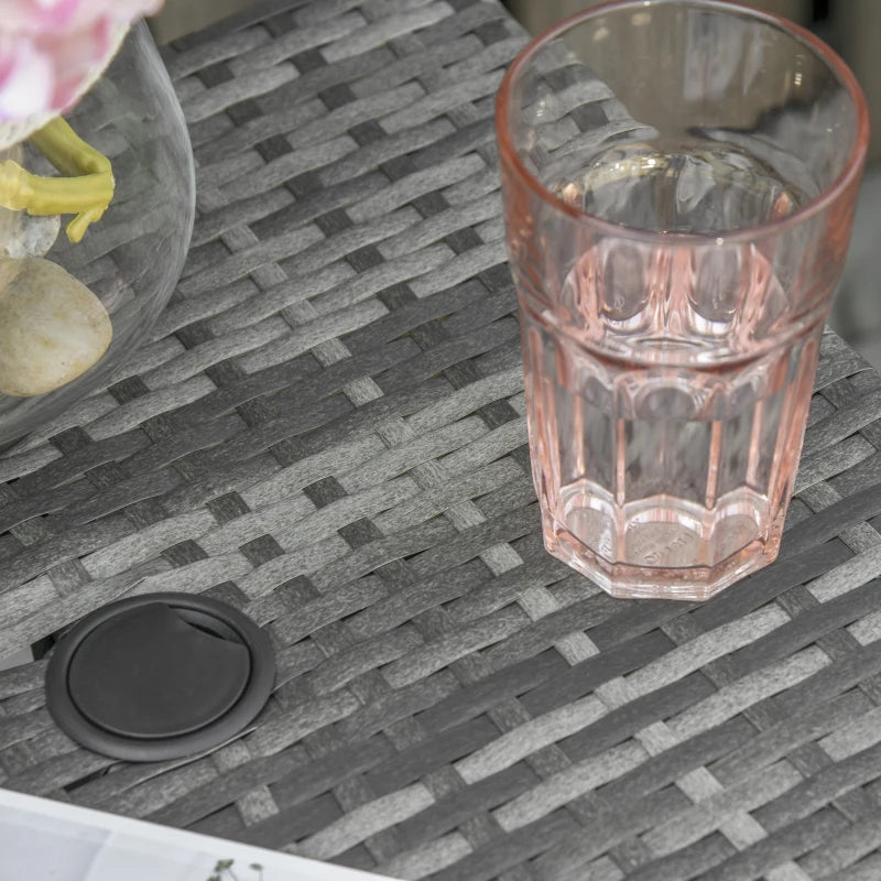 Grey Rattan Wicker Patio Coffee Table with Umbrella Hole and Storage