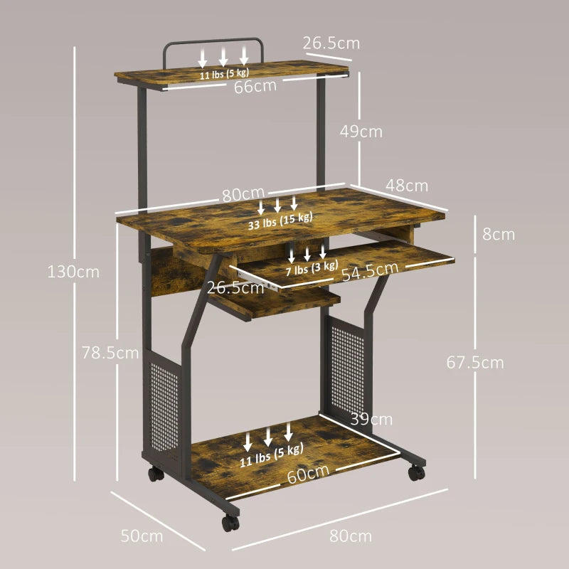 Multi-Storage Work Desk with Sliding Keyboard Tray - Stylish Brown and Black Home Office Furniture