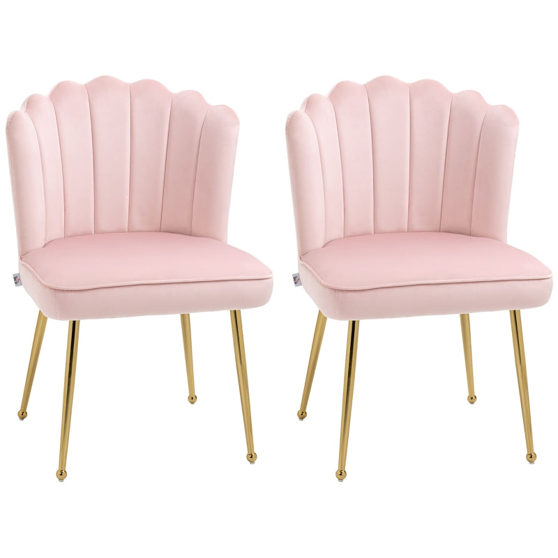 Set of 2 Velvet Upholstered Dining Chairs with Gold Metal Legs, Stylish Lounge Chairs for Living Room, Pink