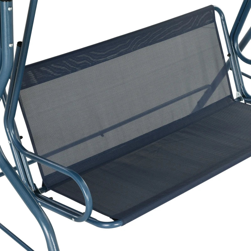 Blue Striped 3-Seater Outdoor Swing Bench with Adjustable Canopy