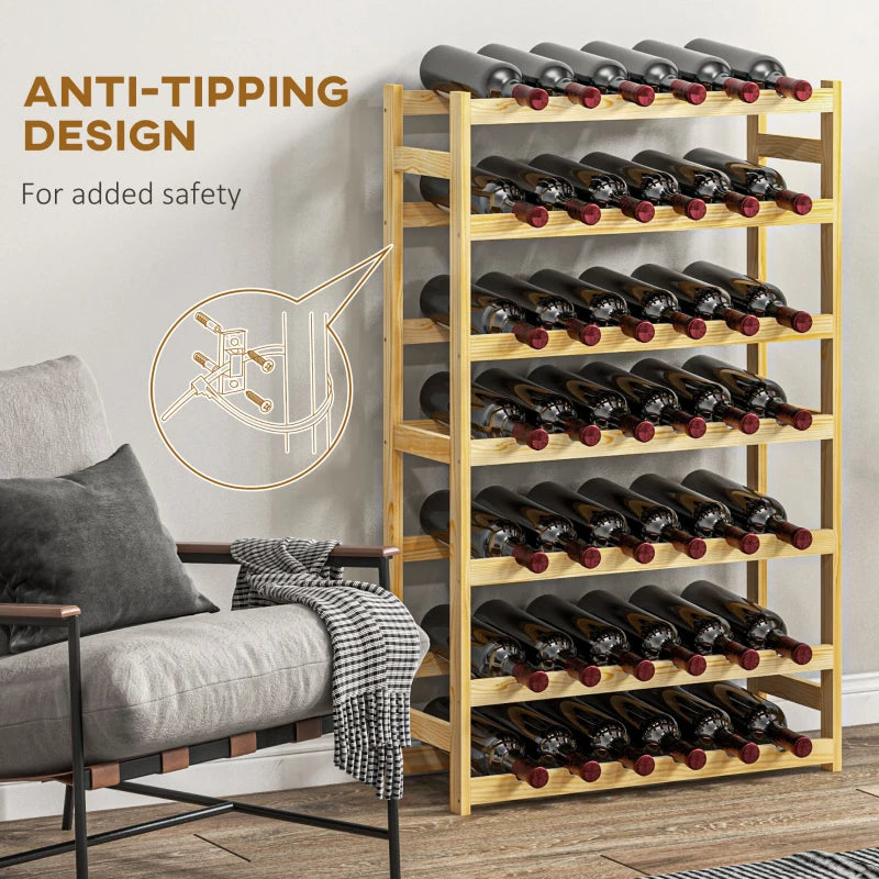 42-Bottle Wooden Wine Rack - Elegant Natural Finish for Home or Restaurant - Stylish Wine Storage Solution