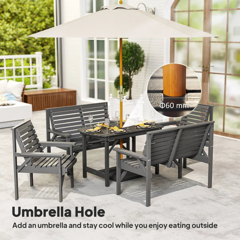 5 Piece Wooden Outdoor Dining Set for 6 with Umbrella Hole Grey Garden Furniture