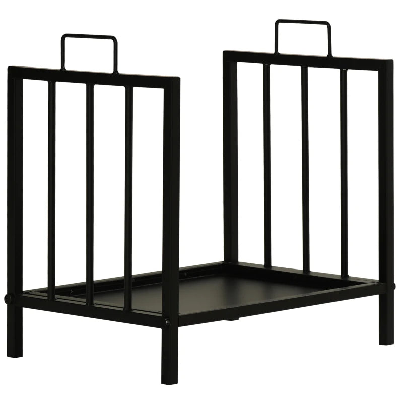 Metal Firewood Log Holder Rack - Indoor Outdoor Fireplace Wood Storage Shelf, Rust-Resistant, Black, 39L x 32.5W x 46H cm