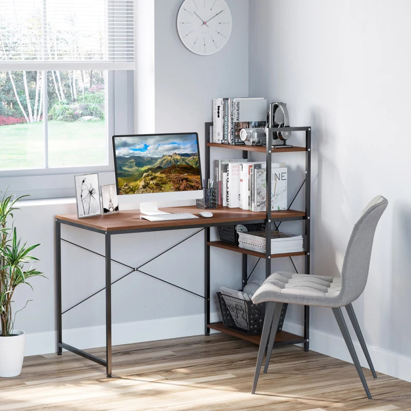 Industrial Reversible Computer Desk with Storage Shelves - Home Office Writing Desk, Easy Assembly, Walnut & Black, 120x64x121cm