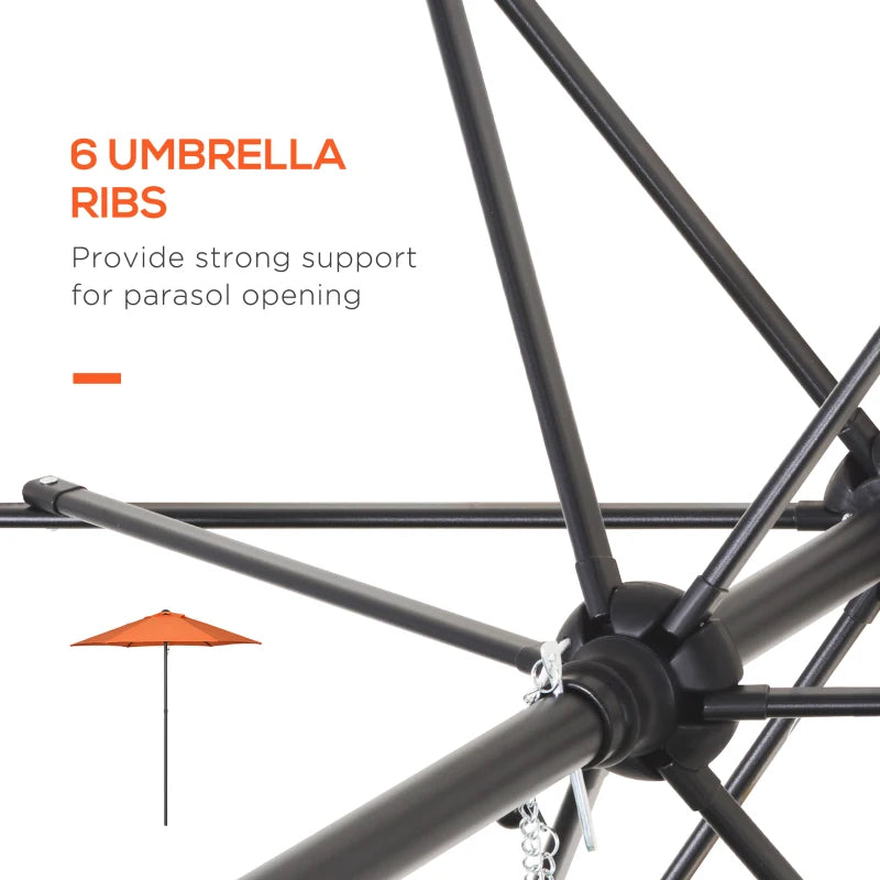 Orange 2m Outdoor Garden Parasol Umbrella with 6 Ribs