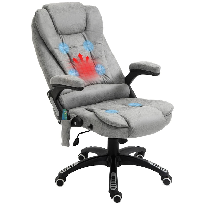 Vinsetto Heated Massage Recliner Chair - 6 Massage Points, 360° Swivel, Microfiber Office Chair, Grey Comfort