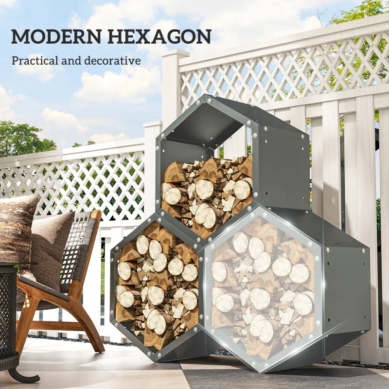 Grey Hexagon Metal Log Store